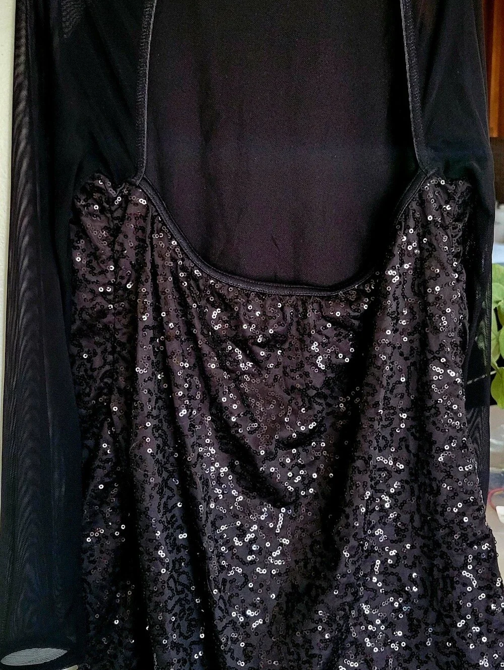 Black Sequin Costume with Mesh Sleeves